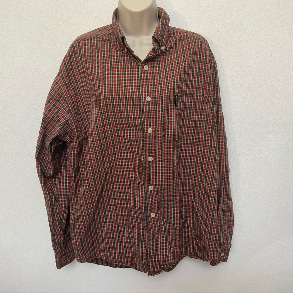 Abercrombie Red, Brown Plaid Print Button Down Shirt Size Medium Fall Winter